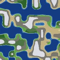 Terrain at noise frequency 0.05 — large continents and broad ocean basins